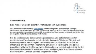 Ausschreibung: Else Kröner Clinician Scientist Professuren 2020