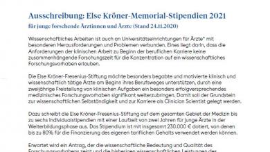 Ausschreibung: Else Kröner-Memorial-Stipendien
