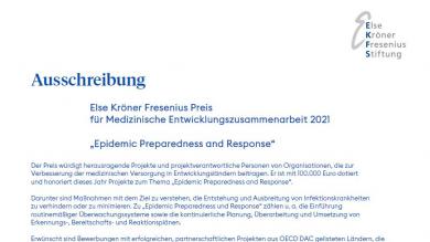 Else Kröner Fresenius Preis für Medizinische Entwicklungszusammenarbeit 2021: Ausschreibung