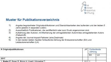 Else Kröner Exzellenzstipendien 2021: Muster Publikationsverzeichnis