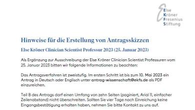 Else Kröner Clinician Scientist Professuren 2023: Hinweise