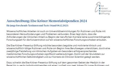 Else Kröner Memorialstipendien 2024: Ausschreibung