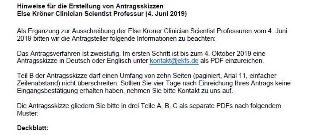 Else Kröner Clinician Scientist Professuren: Hinweise