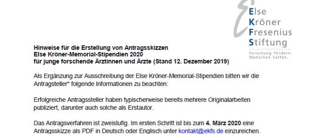 Ausschreibung Else Kröner-Memorial-Stipendien 2020