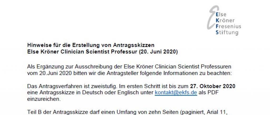 Hinweise: Else Kröner Clinician Scientist Professuren 2020