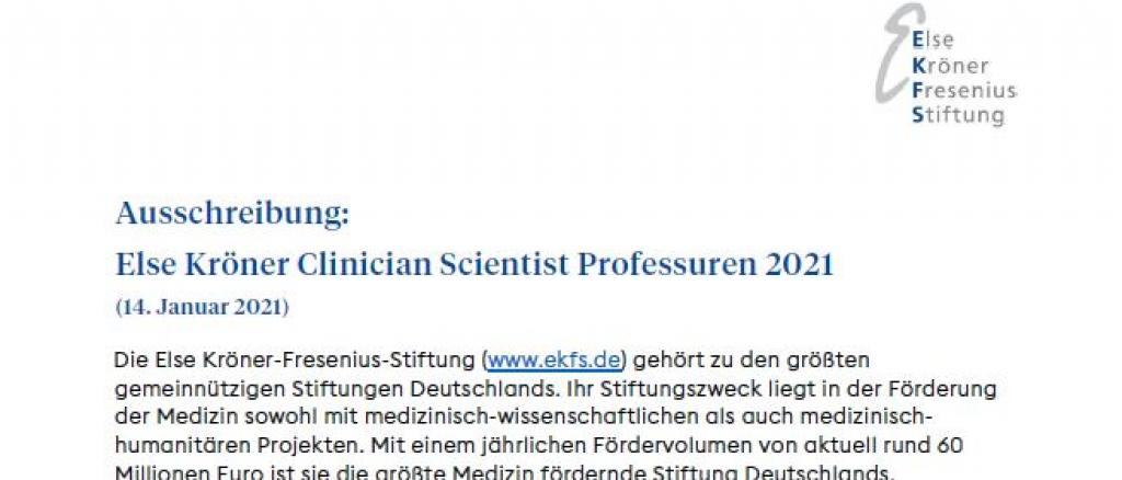 Ausschreibung: Else Kröner Clinician Scientist Professuren