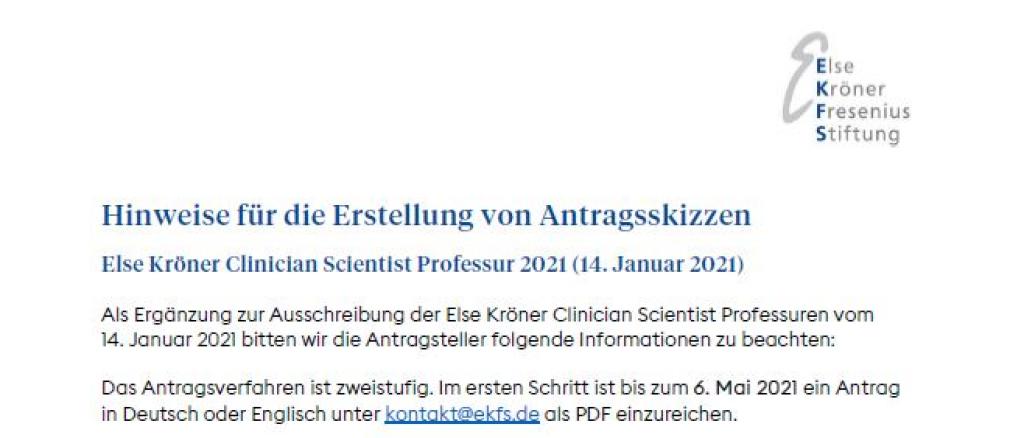 Hinweise: Else Kröner Clinician Scientist Professuren