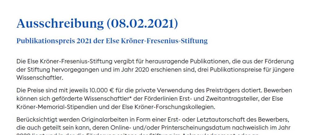 Ausschreibung Publikationspreise 2021