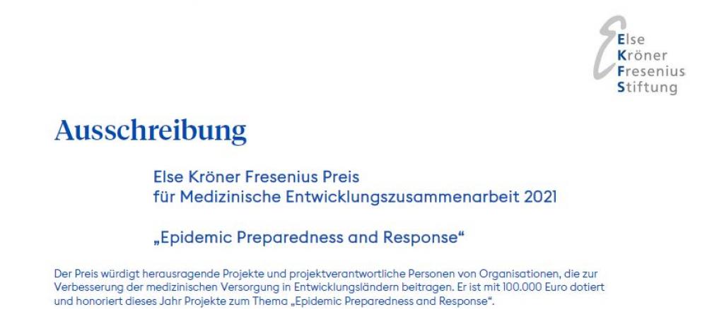 Else Kröner Fresenius Preis für Medizinische Entwicklungszusammenarbeit 2021: Ausschreibung