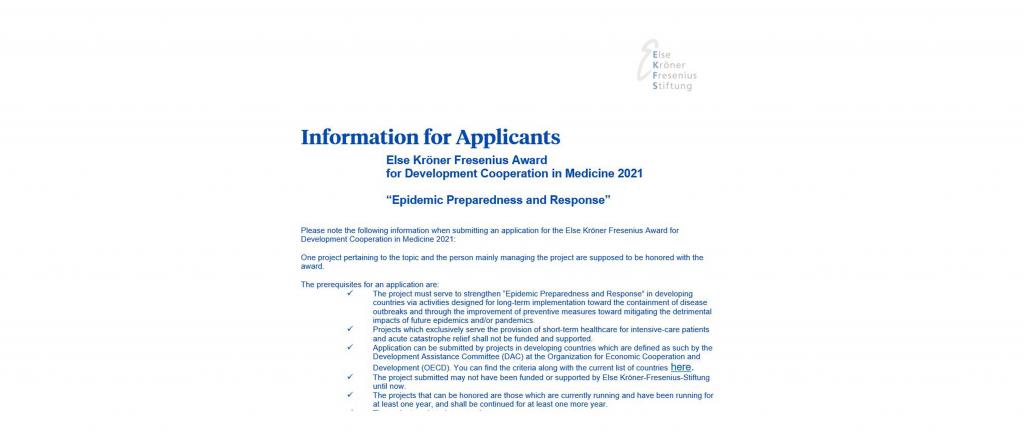Else Kröner Fresenius Award for Development Cooperation in Medicine 2021
