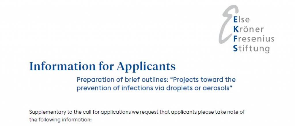 Information for Applicants: Infections via Droplets