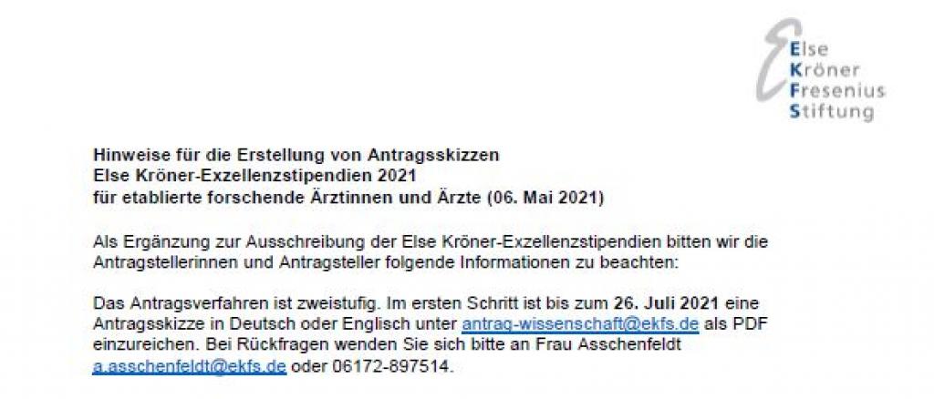 Else Kröner Exzellenzstipendien 2021: Hinweise