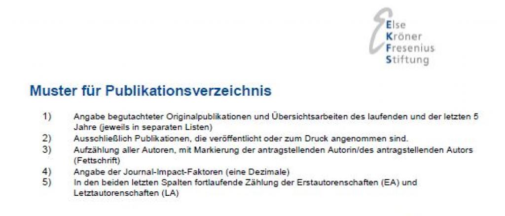 Else Kröner Exzellenzstipendien 2021: Muster Publikationsverzeichnis