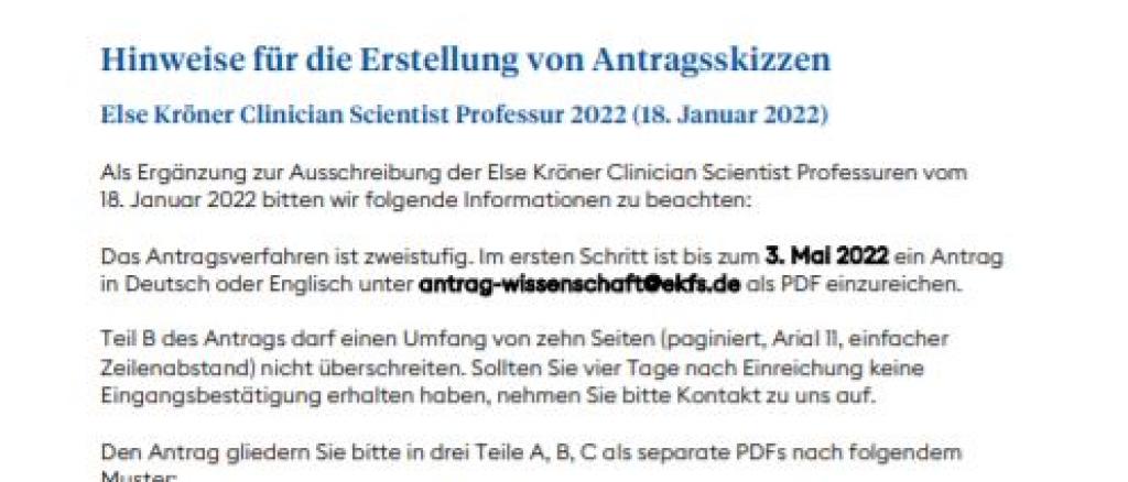 Else Kröner Clinician Scientist Professuren 2022: Hinweise