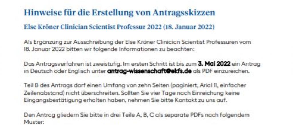 Else Kröner Clinician Scientist Professuren 2022: Hinweise