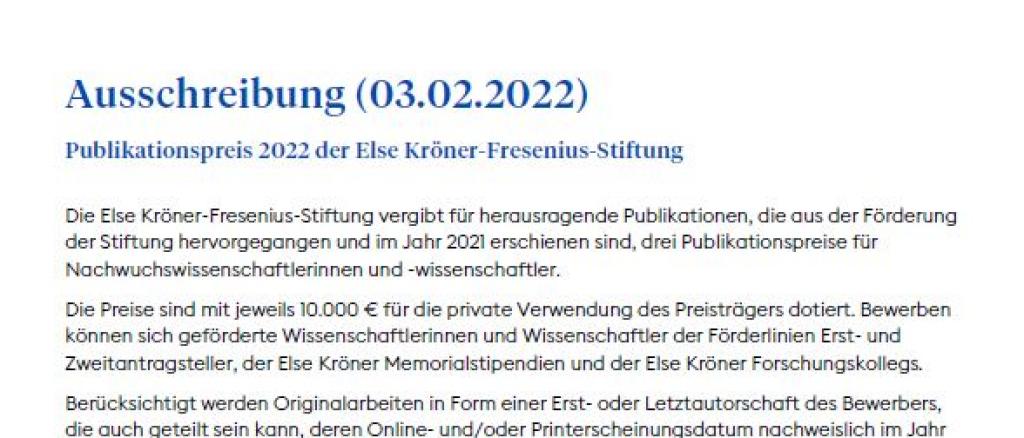 Ausschreibung Publikationspreise 2022