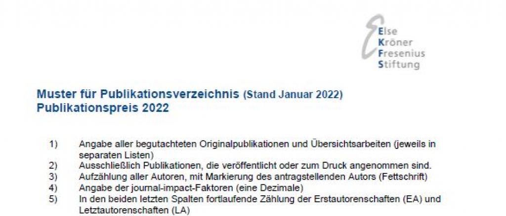 Muster Publikationsverzeichnis Publikationspreise 2022