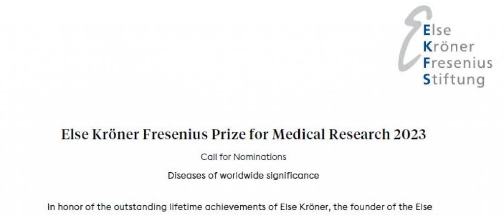 Else Kröner Fresenius Prize for Medical Research 2023: Call for Nominations