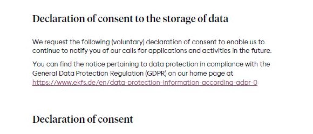 Declaration of consent to the storage of data