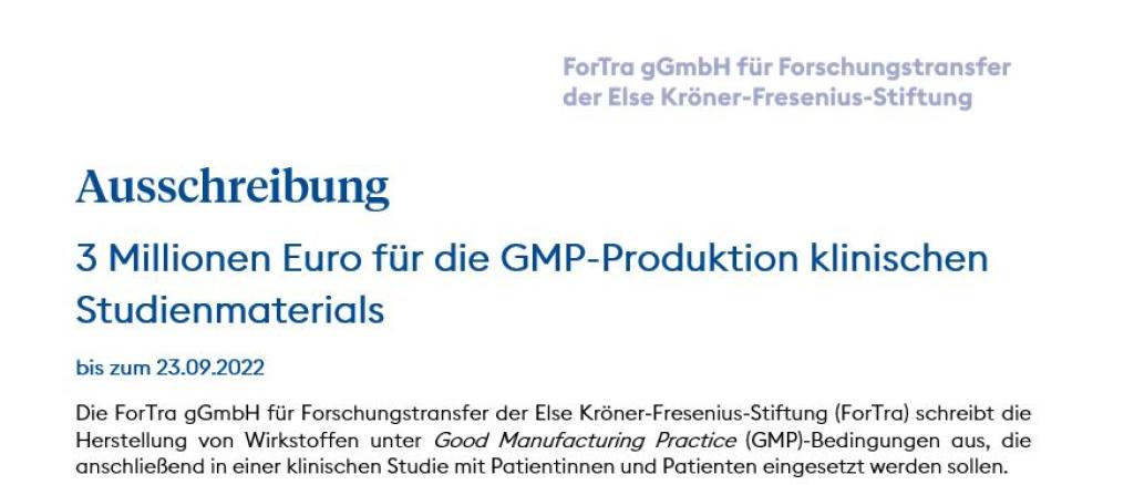 3 Millionen Euro für die GMP-Produktion klinischen Studienmaterials