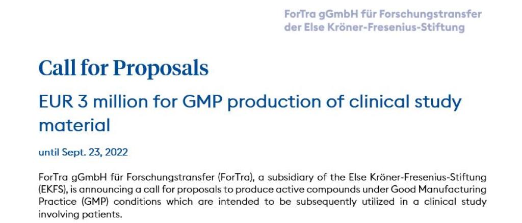 EUR 3 million for GMP production of clinical study material