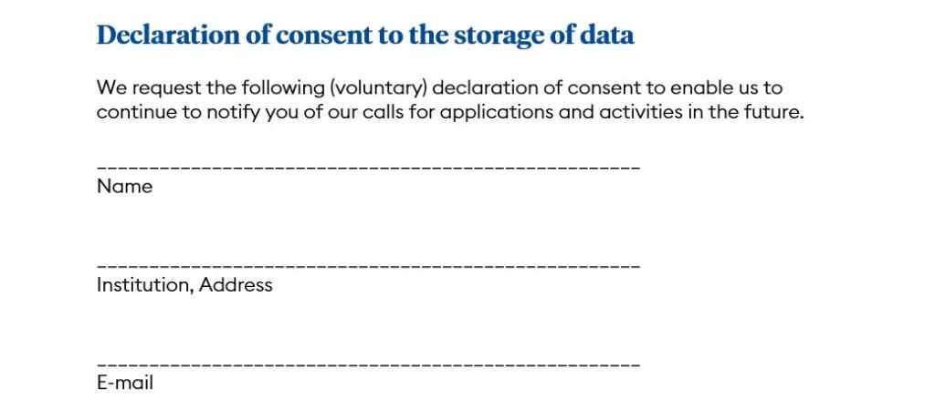 Declaration of consent to the storage of data
