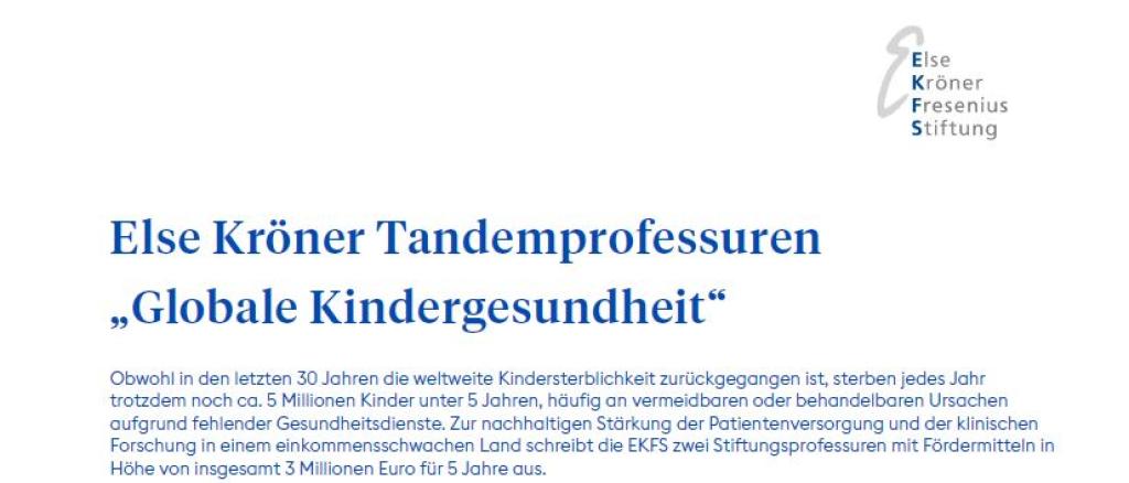 Else Kröner Tandemprofessuren „Globale Kindergesundheit“ 