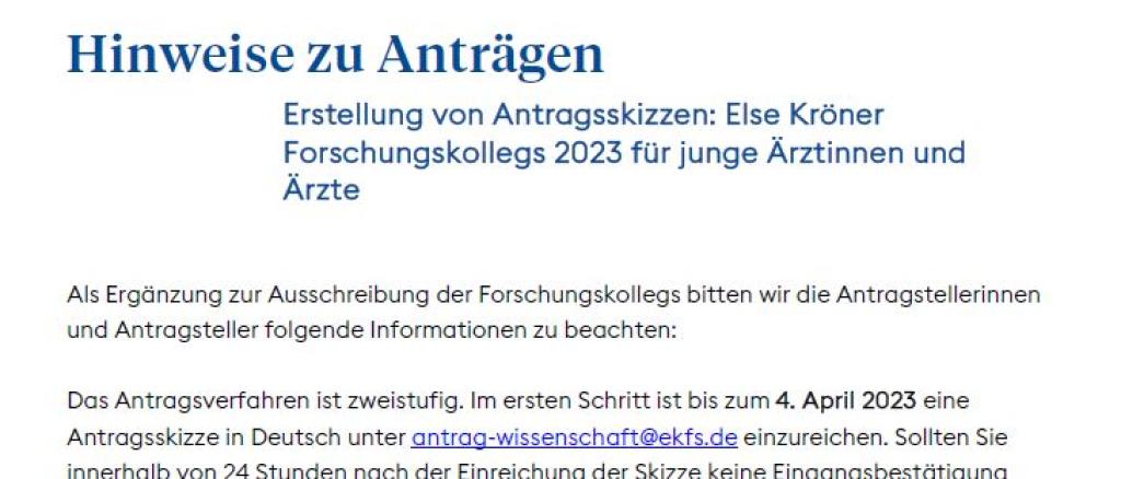 Else Kröner Forschungskollegs 2023: Hinweise zu Anträgen