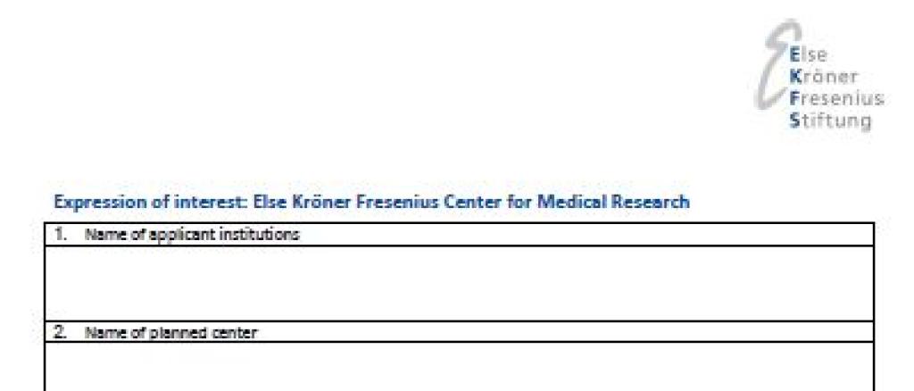 Else Kröner Fresenius Zentrum für Medizinische Forschung: Formular für Antragstellende (nur auf Englisch)