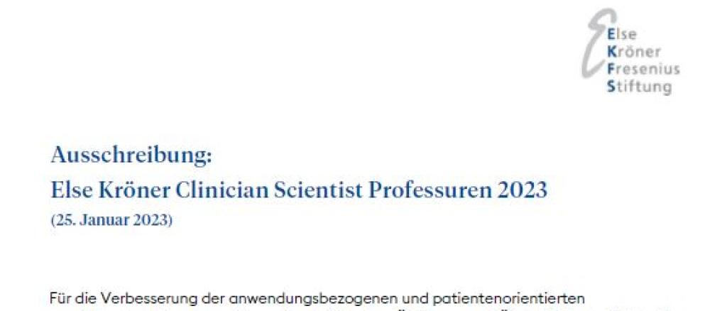 Else Kröner Clinician Scientist Professuren 2023: Ausschreibung