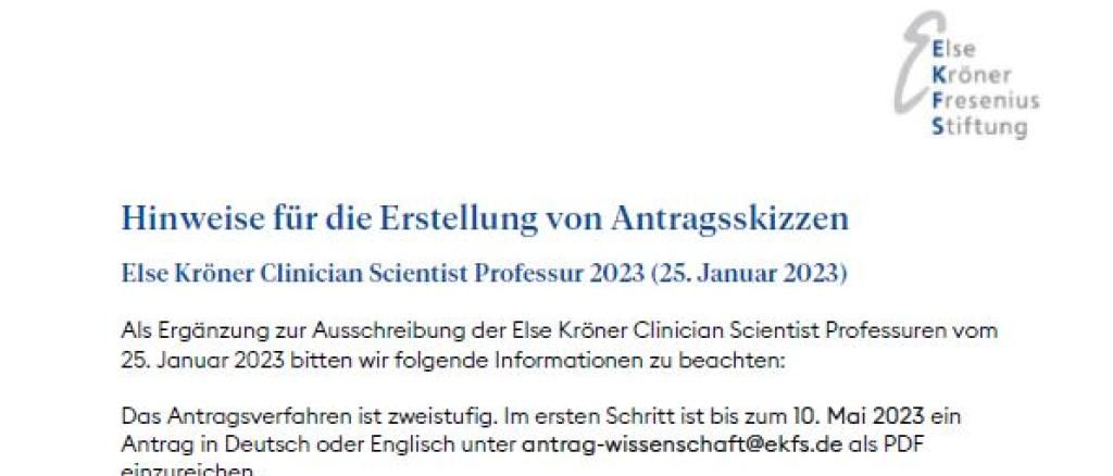 Else Kröner Clinician Scientist Professuren 2023: Hinweise