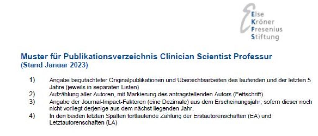 Else Kröner Clinician Scientist Professuren 2023: Muster Publikationsverzeichnis