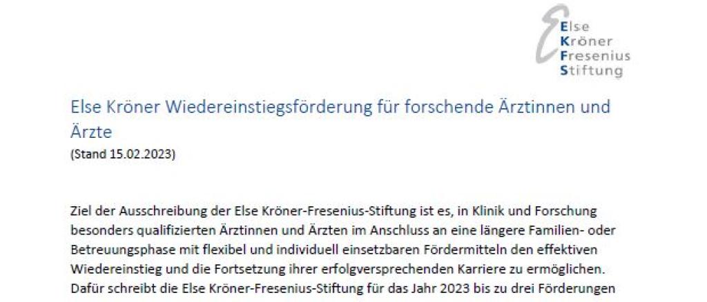Ausschreibung Else Kröner Wiedereinstiegsförderung