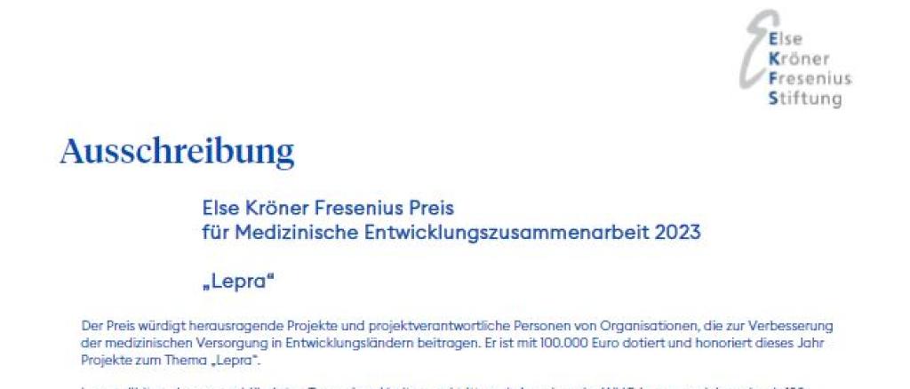 Else Kröner Fresenius Preis für Medizinische Entwicklungszusammenarbeit 2023