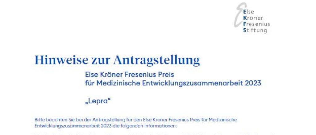 Else Kröner Fresenius Preis für Medizinische Entwicklungszusammenarbeit 2023: Hinweise