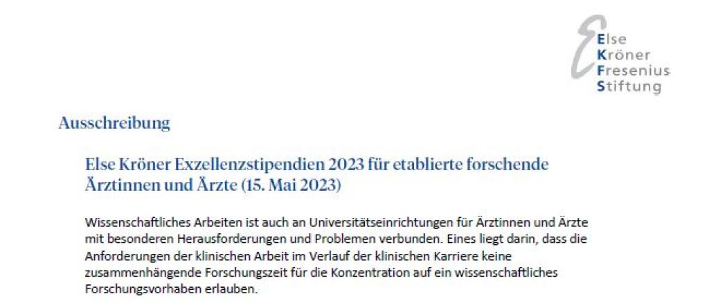 Else Kröner Exzellenzstipendien 2023: Ausschreibung