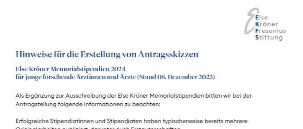 Else Kröner Memorialstipendien 2024: Hinweise zur Antragstellung