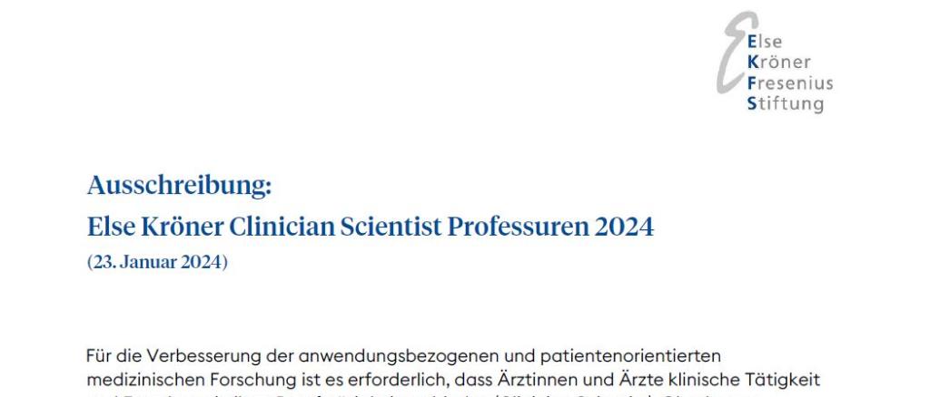 Else Kröner Clinician Scientist Professuren 2024: Ausschreibung