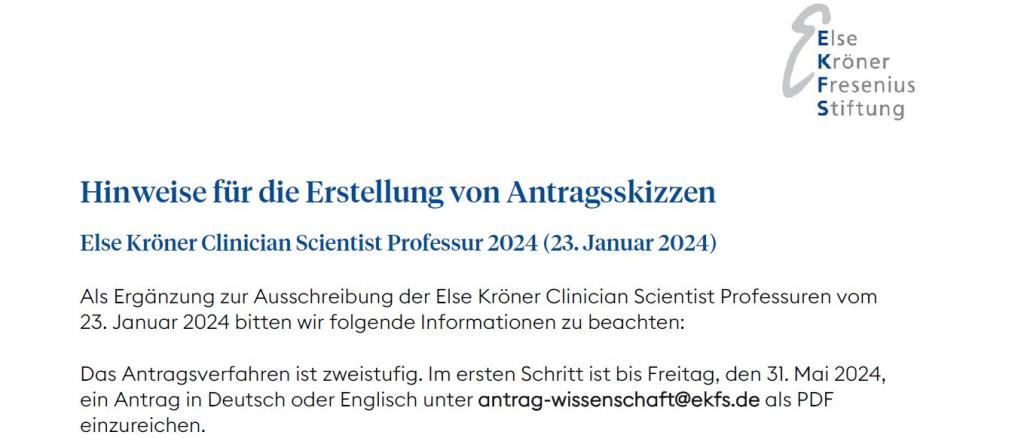 Else Kröner Clinician Scientist Professuren 2024: Hinweise